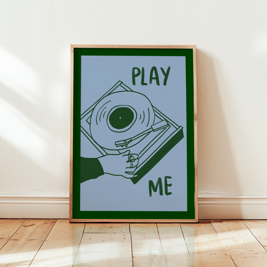 Play Me Vinyl Record Player Print in Green