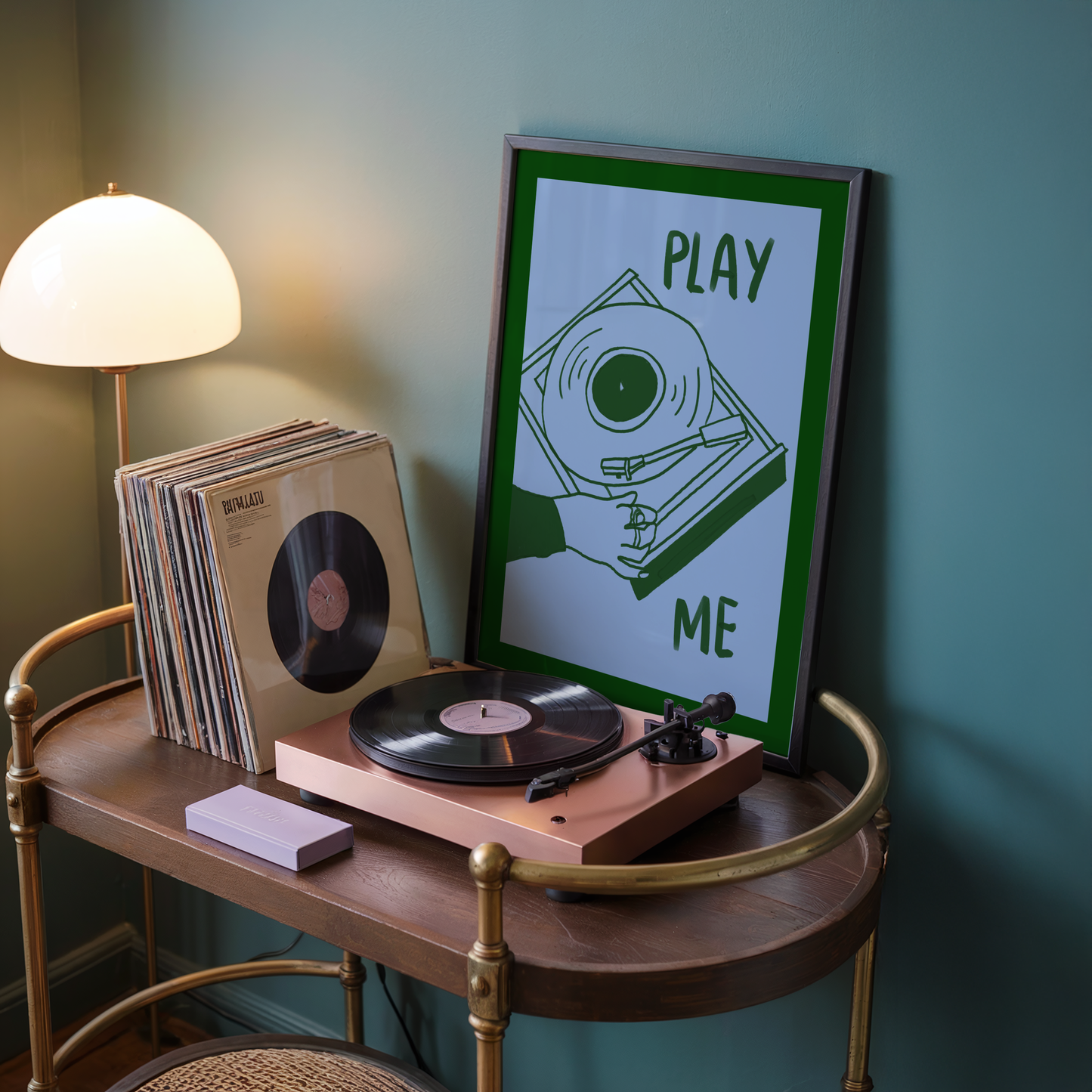 Play Me Vinyl Record Player Print in Green
