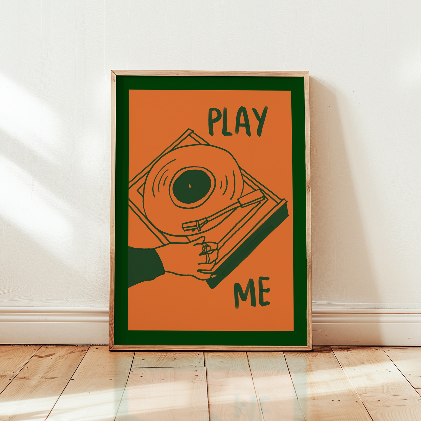 Play Me Vinyl Record Player Print in Green