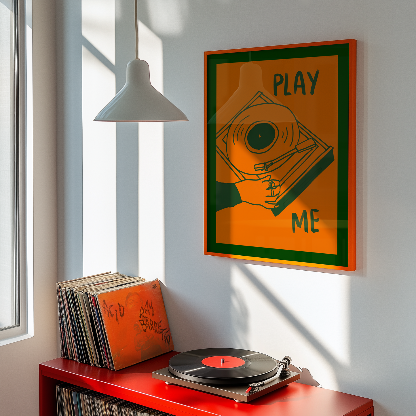 Play Me Vinyl Record Player Print in Green
