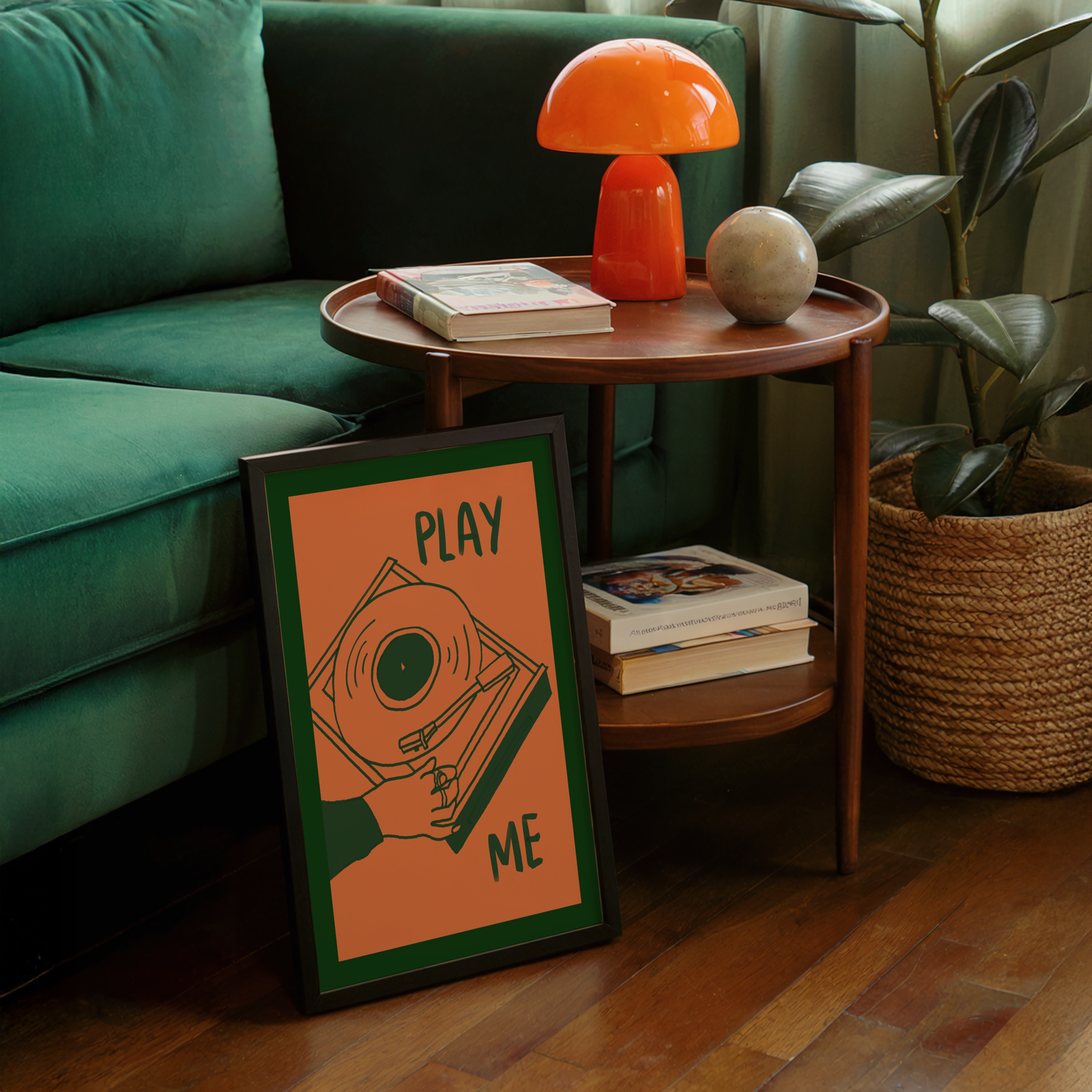 Play Me Vinyl Record Player Print in Green