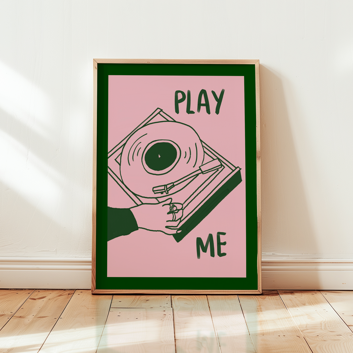 Play Me Vinyl Record Player Print in Green