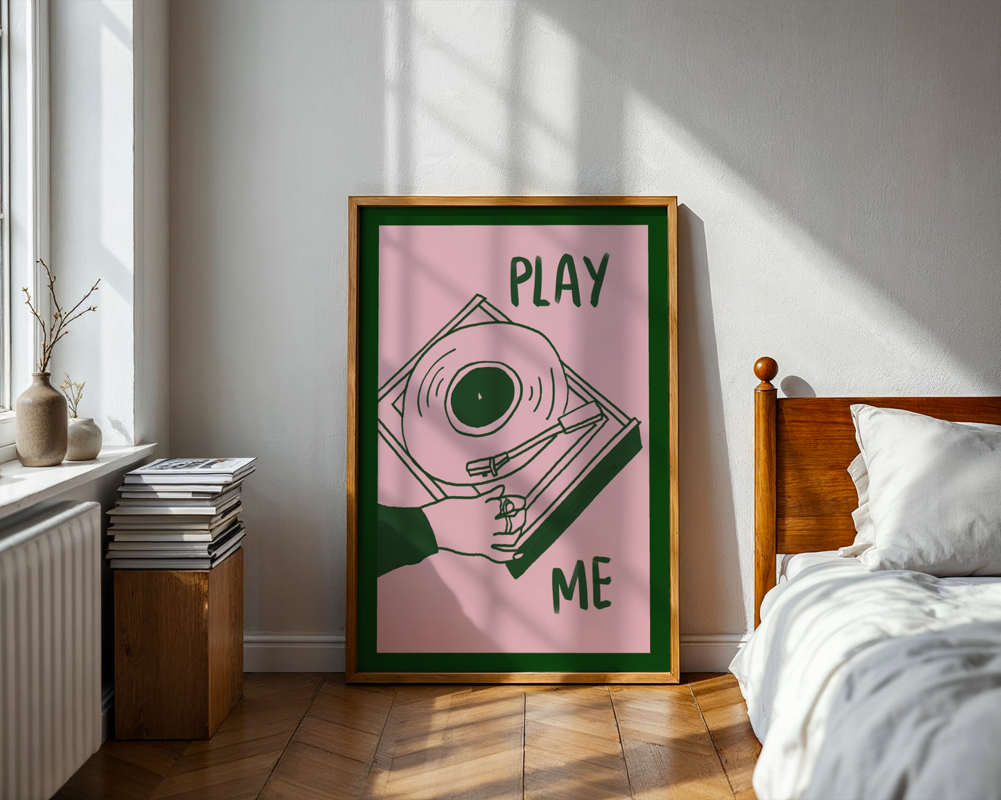 Play Me Vinyl Record Player Print in Green