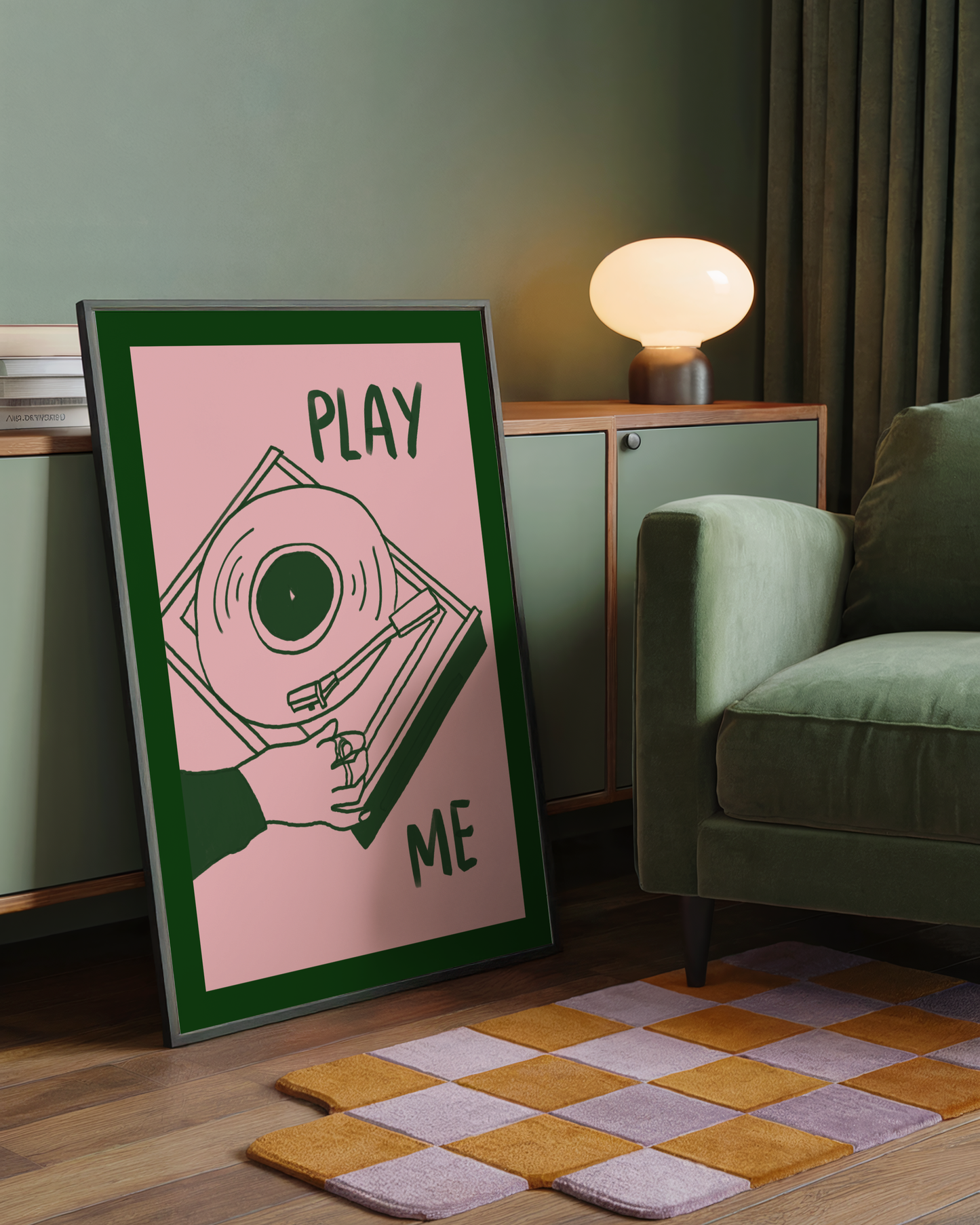 Play Me Vinyl Record Player Print in Green