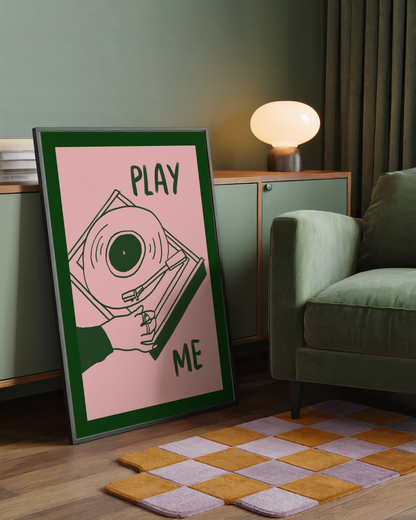 Play Me Vinyl Record Player Print in Green