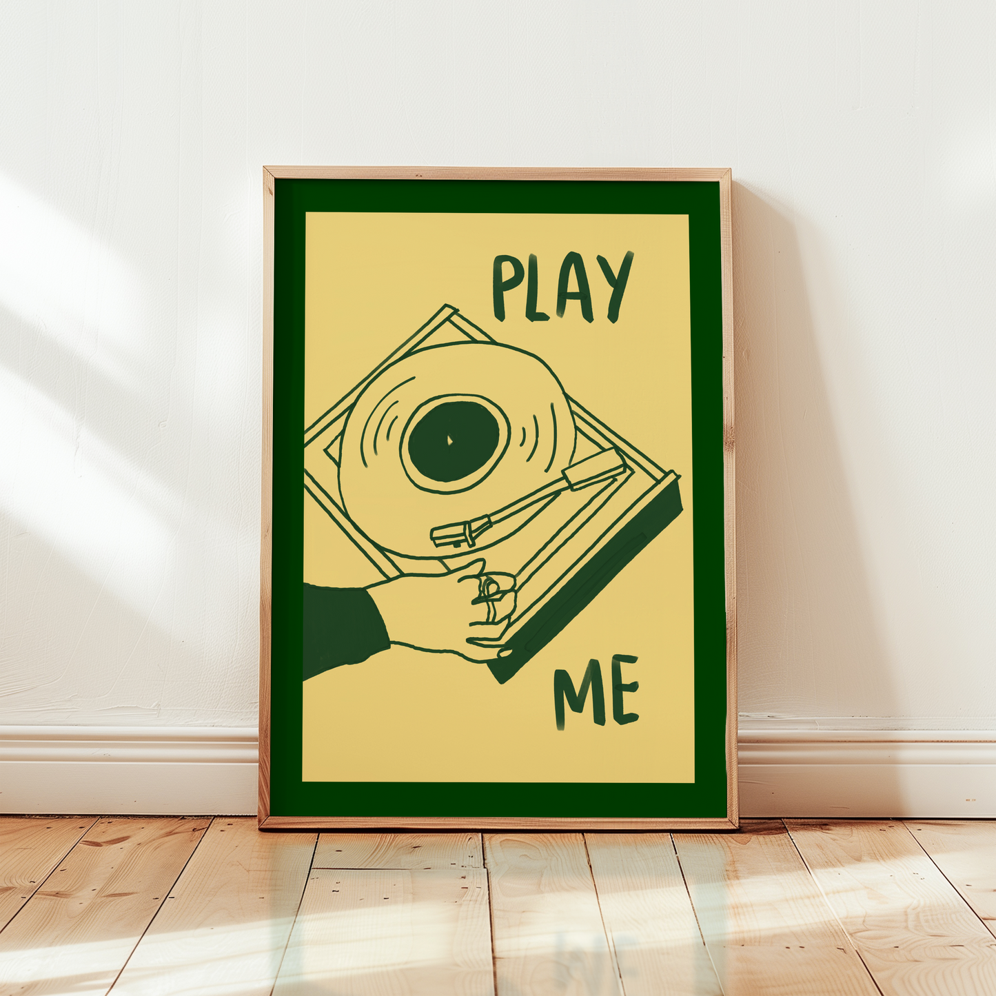 Play Me Vinyl Record Player Print in Green