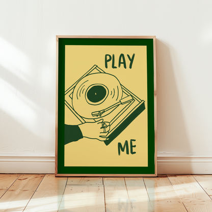 Play Me Vinyl Record Player Print in Green
