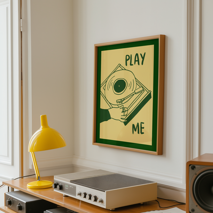 Play Me Vinyl Record Player Print in Green