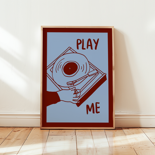 Play Me Vinyl Record Player Print in Red