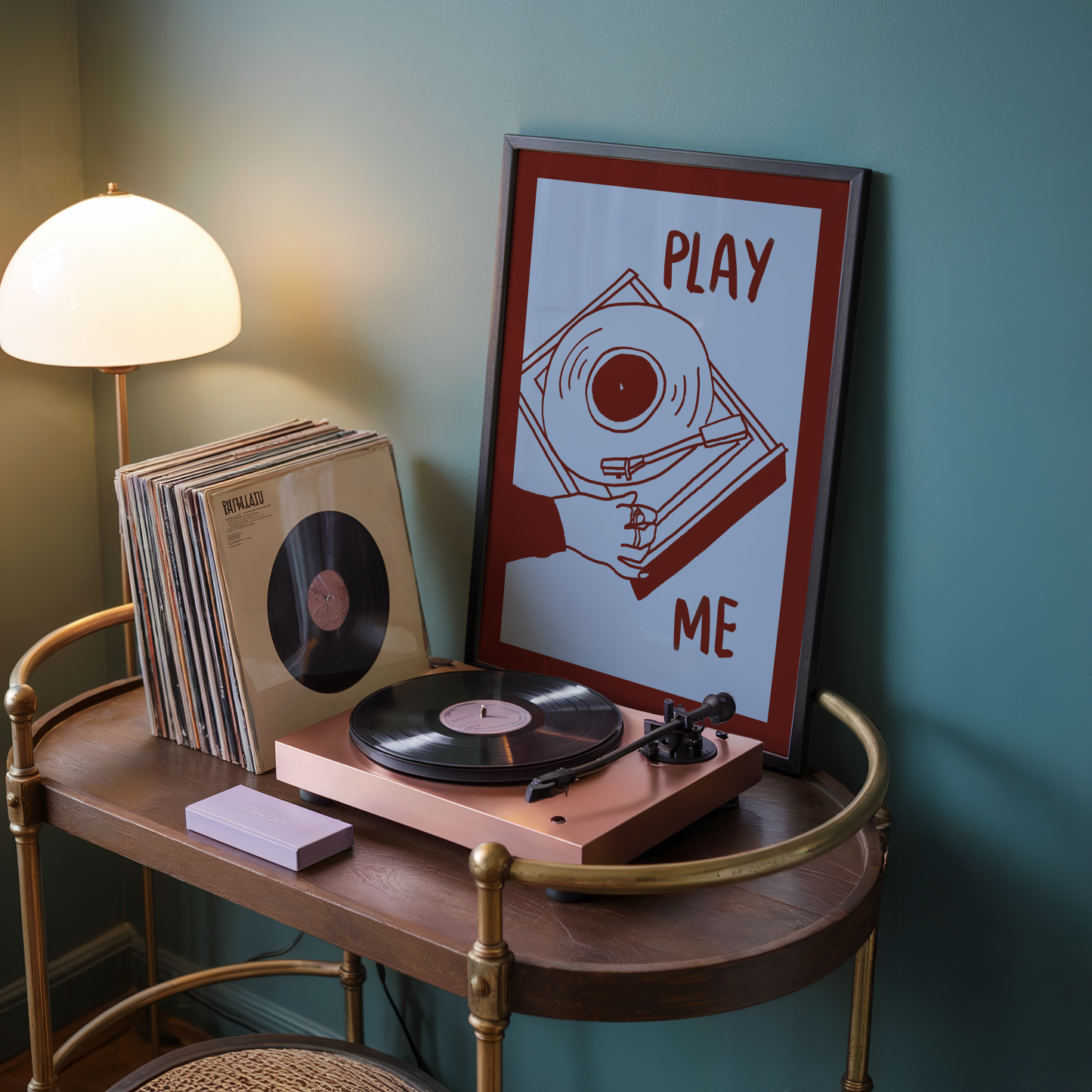 Play Me Vinyl Record Player Print in Red