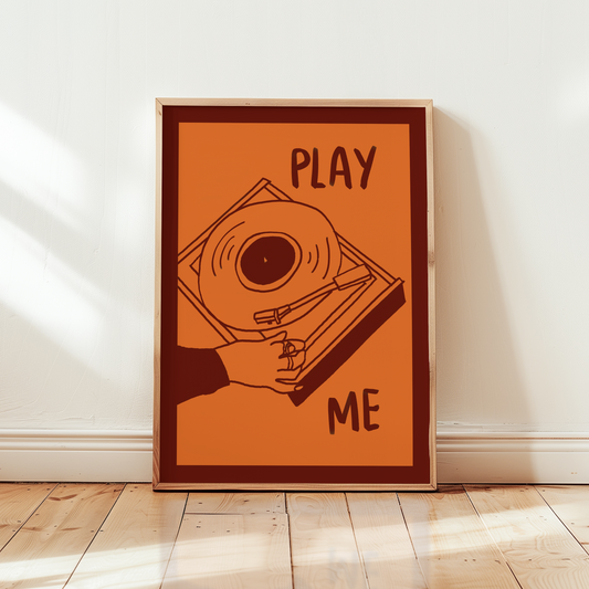 Play Me Vinyl Record Player Print in Red