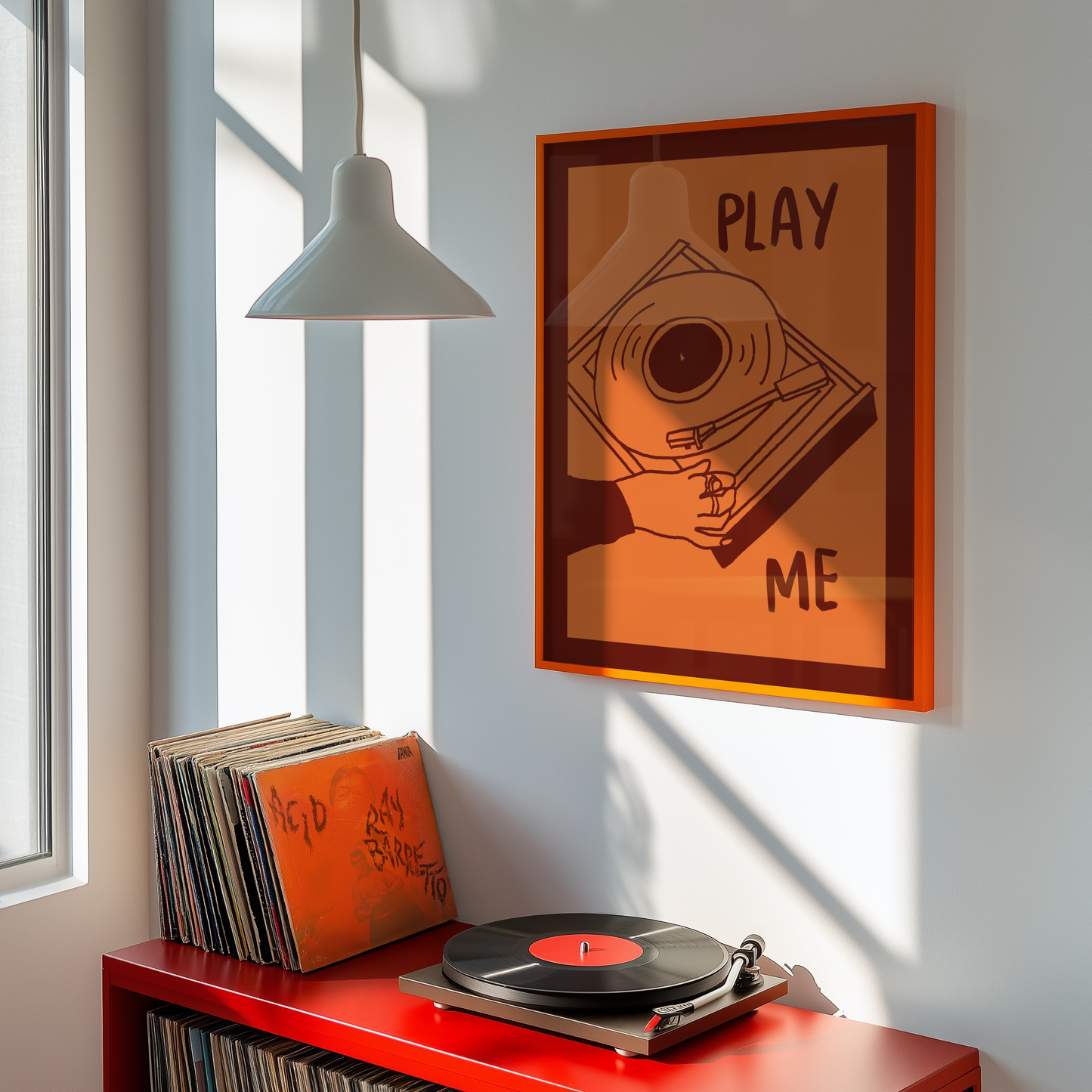 Play Me Vinyl Record Player Print in Red