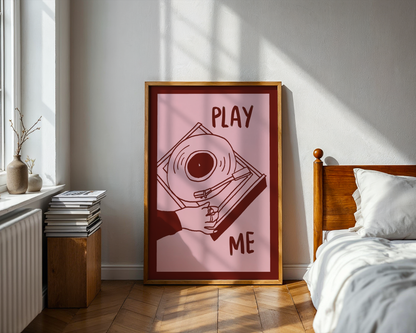 Play Me Vinyl Record Player Print in Red