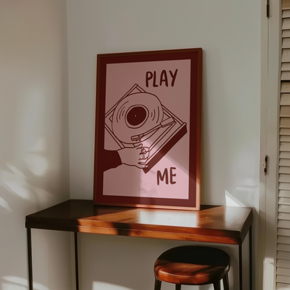 Play Me Vinyl Record Player Print in Red