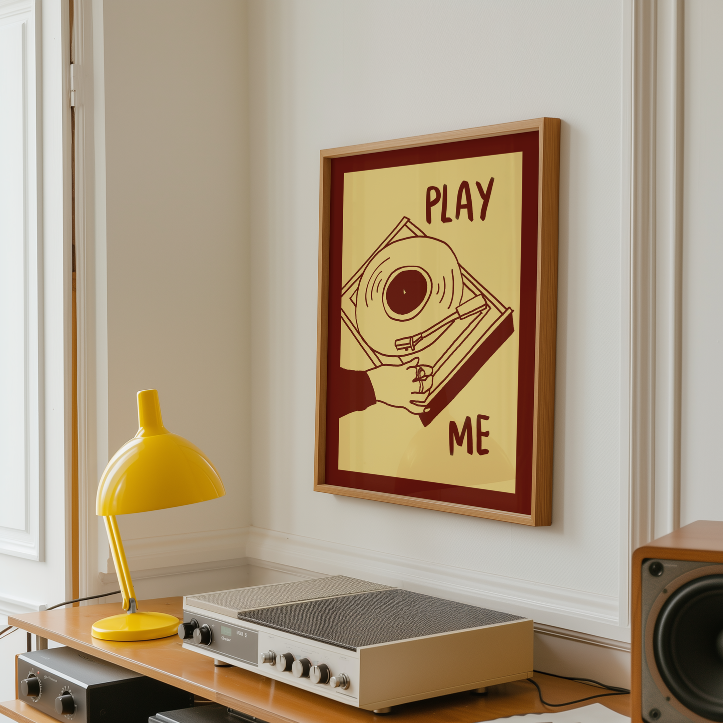 Play Me Vinyl Record Player Print in Red