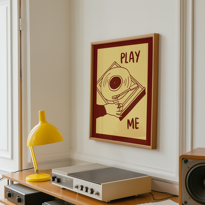 Play Me Vinyl Record Player Print in Red
