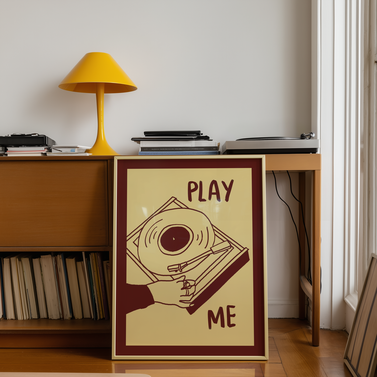 Play Me Vinyl Record Player Print in Red