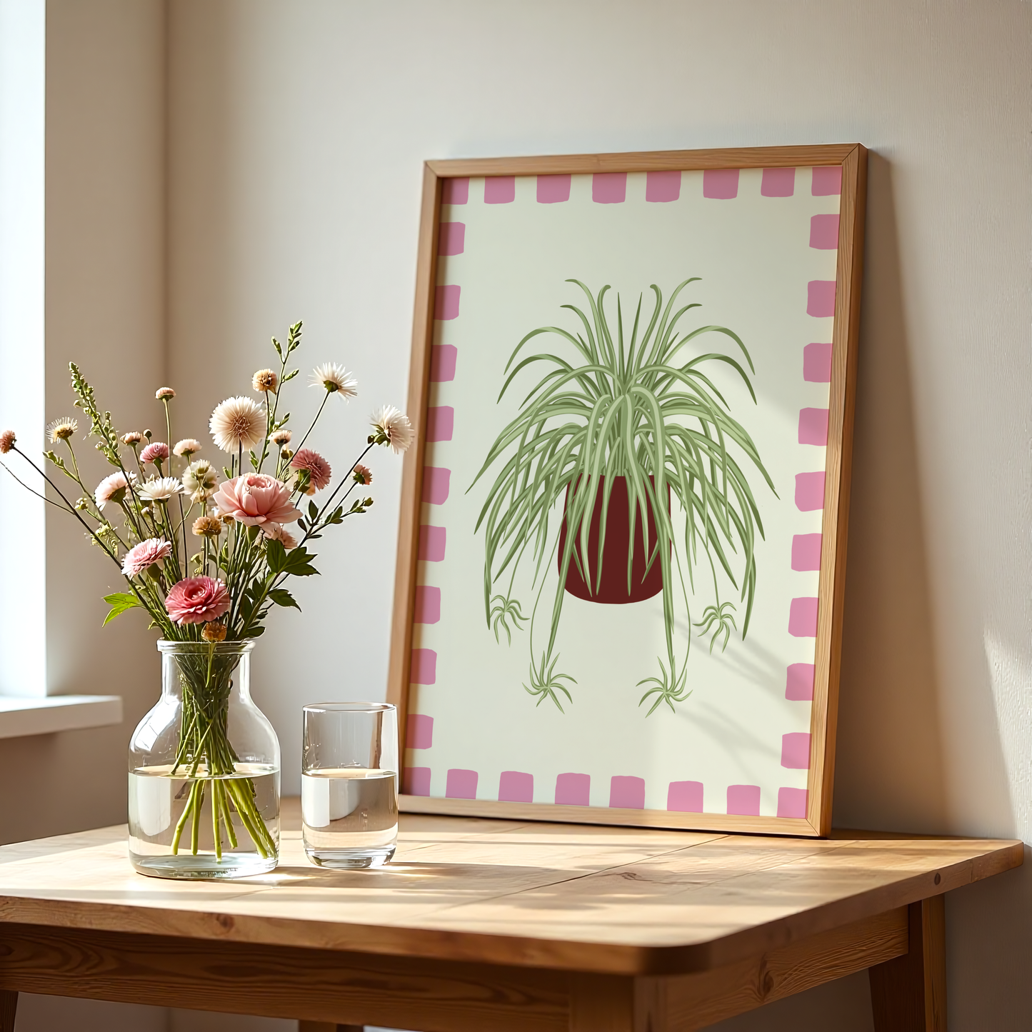 Spider Plant Checkered Border Print