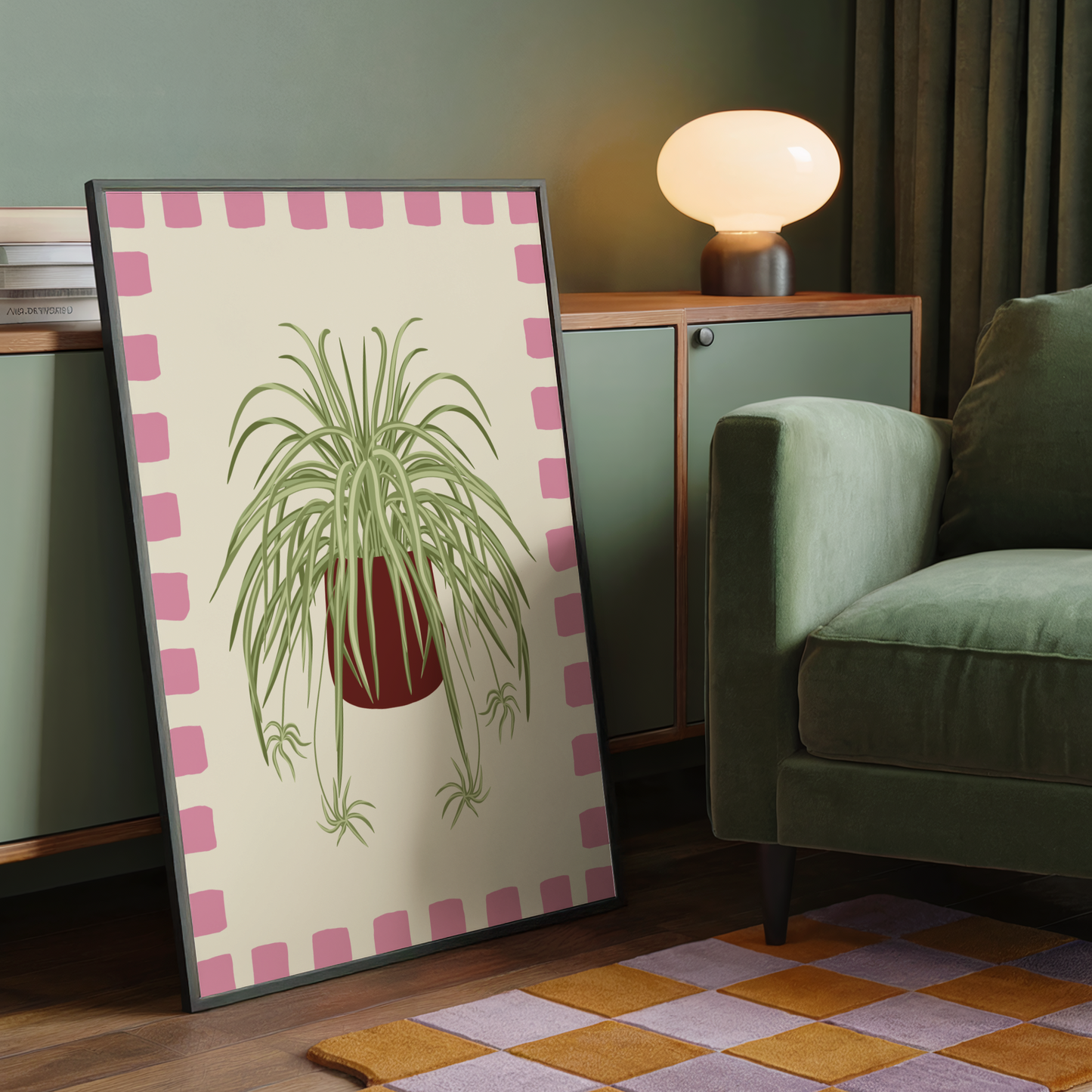 Spider Plant Checkered Border Print