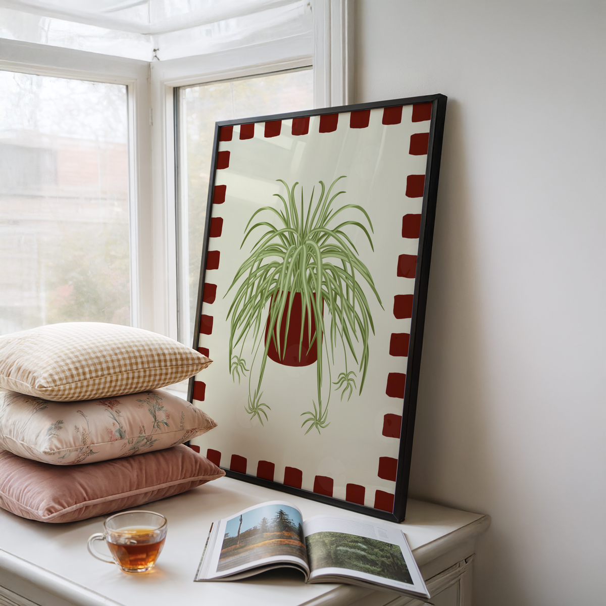 Spider Plant Checkered Border Print