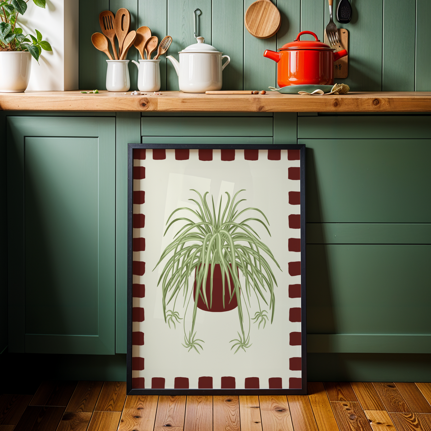 Spider Plant Checkered Border Print