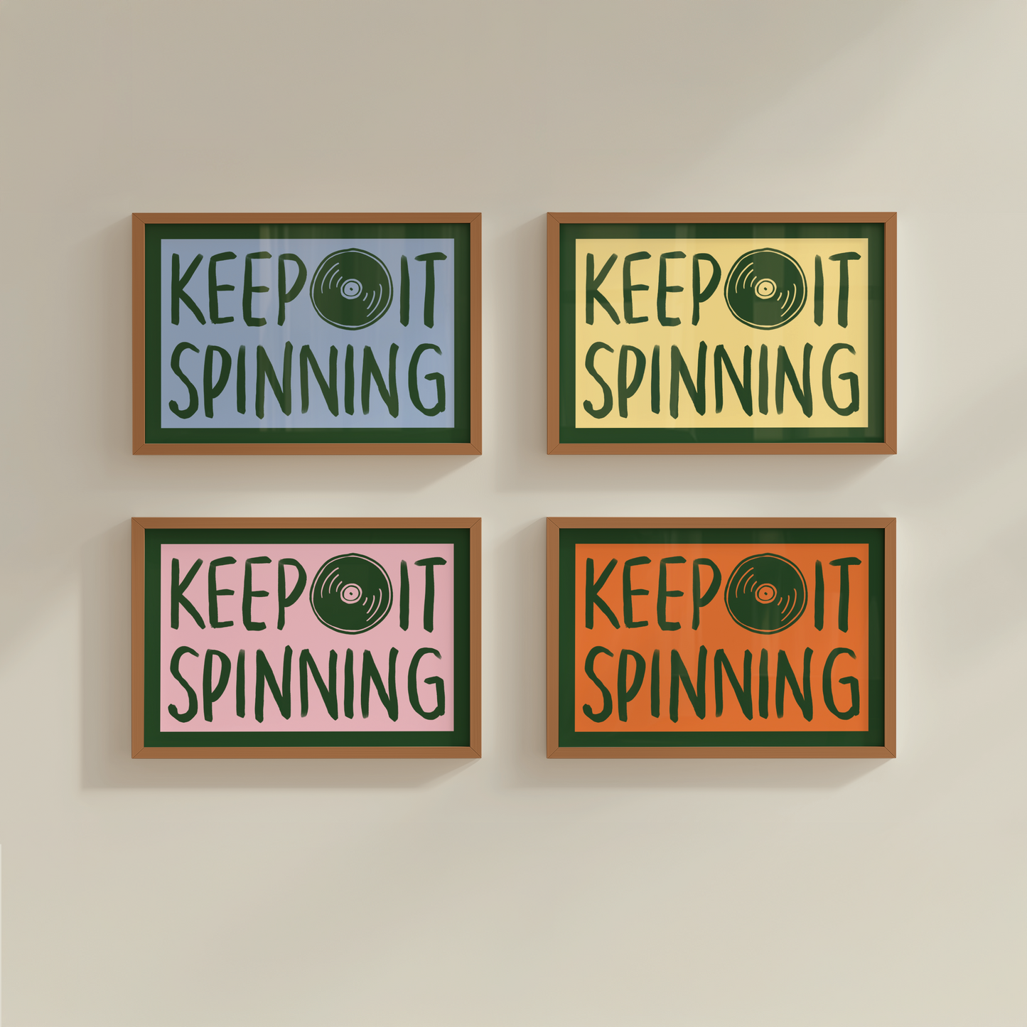 Keep It Spinning Vinyl Record Player Print in Green