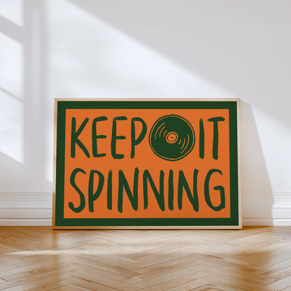 Keep It Spinning Vinyl Record Player Print in Green