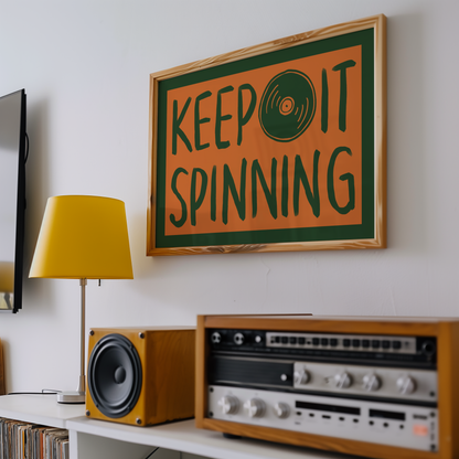 Keep It Spinning Vinyl Record Player Print in Green