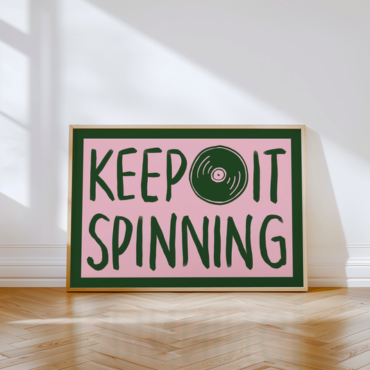 Keep It Spinning Vinyl Record Player Print in Green