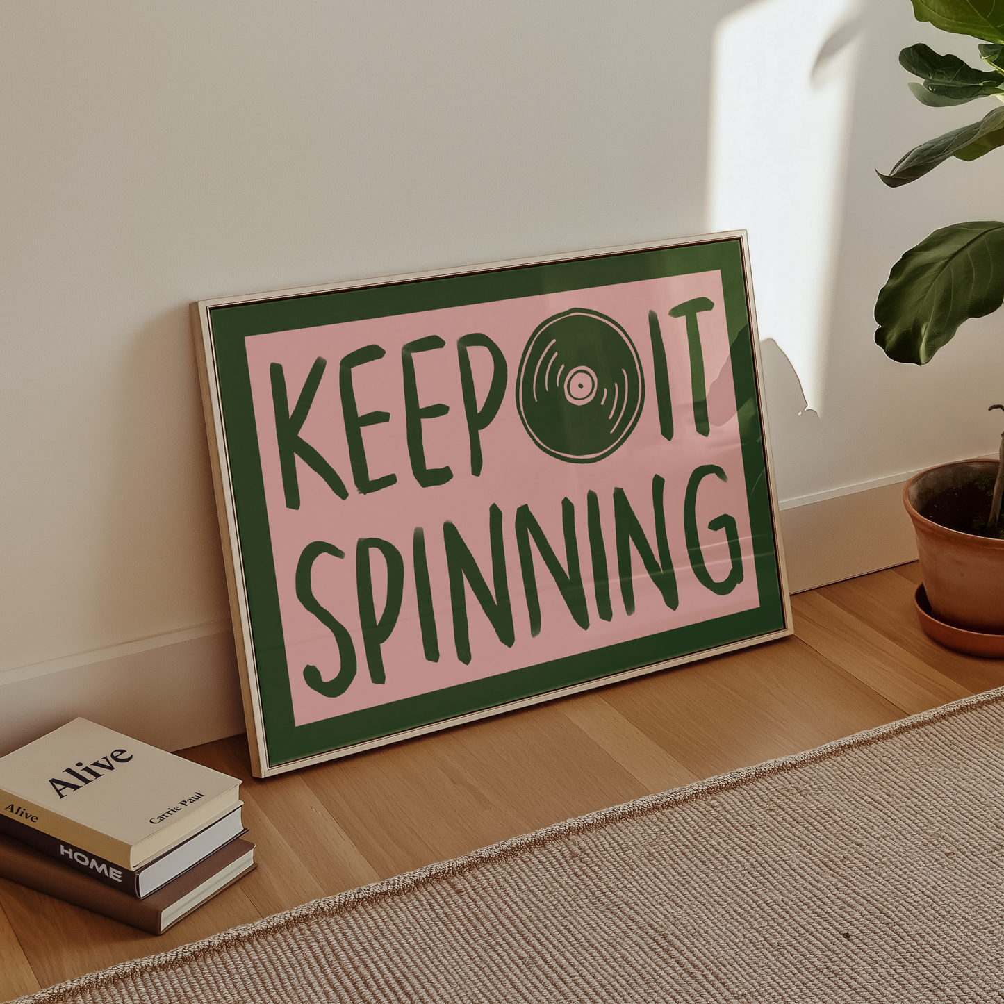 Keep It Spinning Vinyl Record Player Print in Green