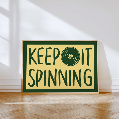 Keep It Spinning Vinyl Record Player Print in Green