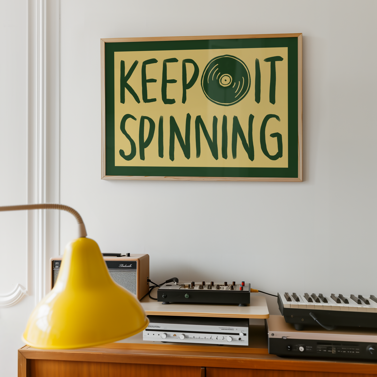 Keep It Spinning Vinyl Record Player Print in Green