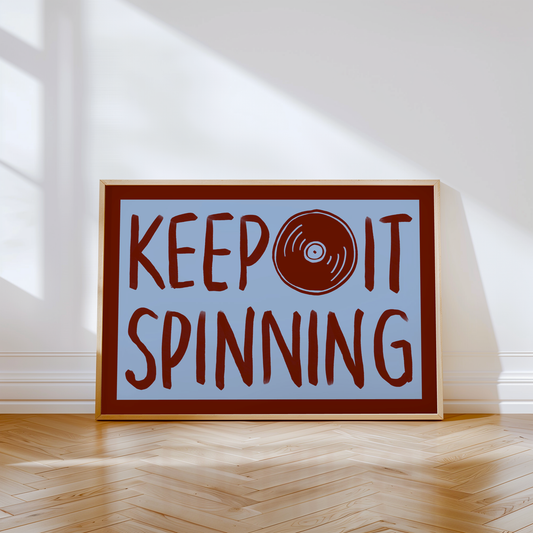 Keep It Spinning Vinyl Record Player Print in Red