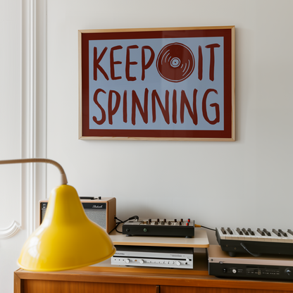 Keep It Spinning Vinyl Record Player Print in Red