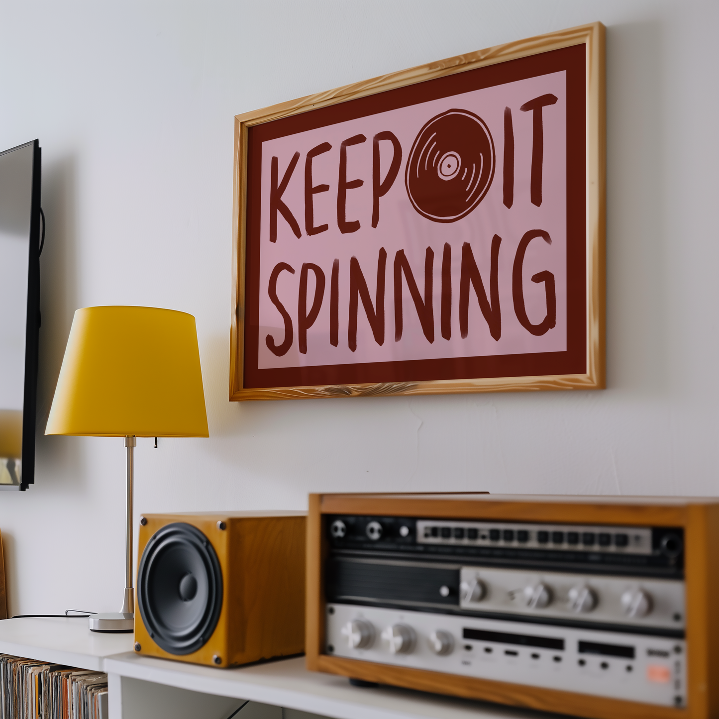 Keep It Spinning Vinyl Record Player Print in Red