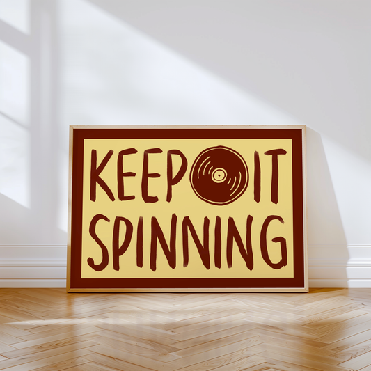 Keep It Spinning Vinyl Record Player Print in Red