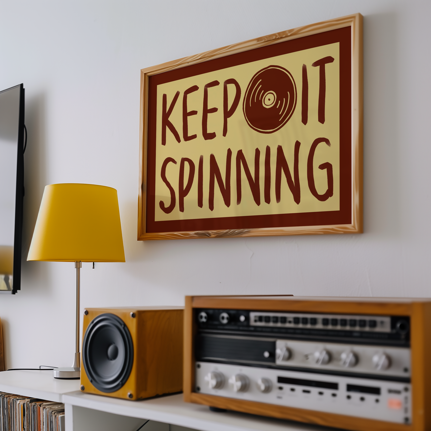 Keep It Spinning Vinyl Record Player Print in Red