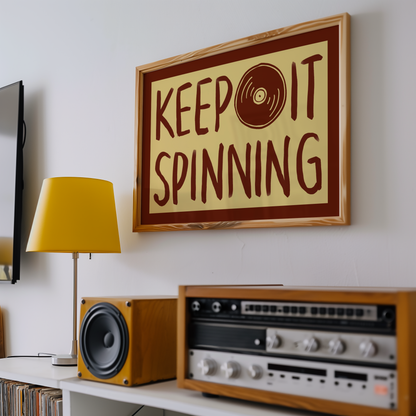 Keep It Spinning Vinyl Record Player Print in Red