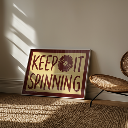 Keep It Spinning Vinyl Record Player Print in Red