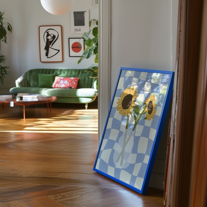 Sunflower Vase Print in Blue