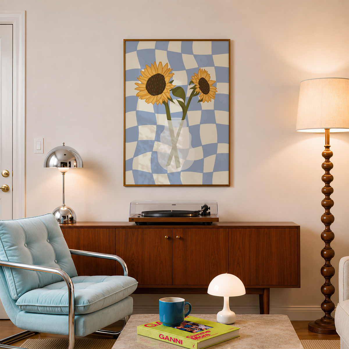Sunflower Vase Print in Blue