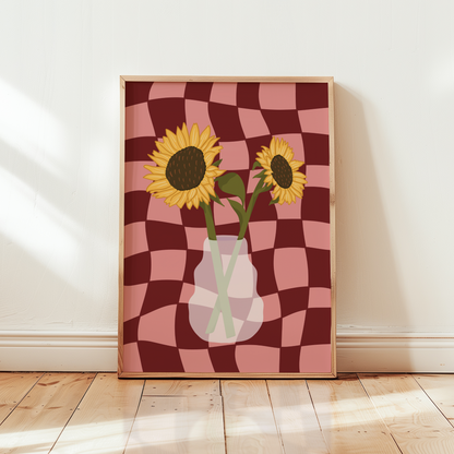 Sunflower Vase Print in Red