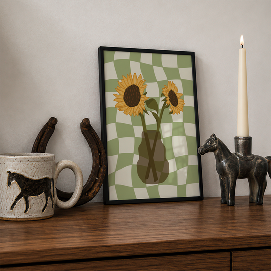 Sunflower Vase Print in Green
